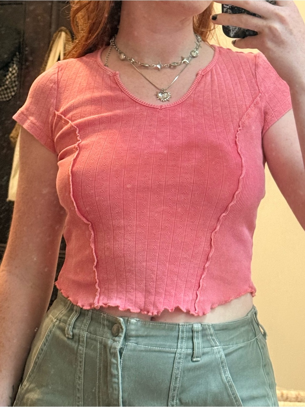 Rewind Coral Pink Ribbed Crop Top